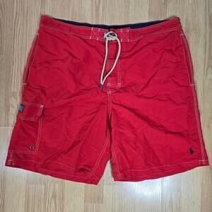 Polo Ralph Lauren Men's XL Red Swim Trunks Cargo Vintage Y2K